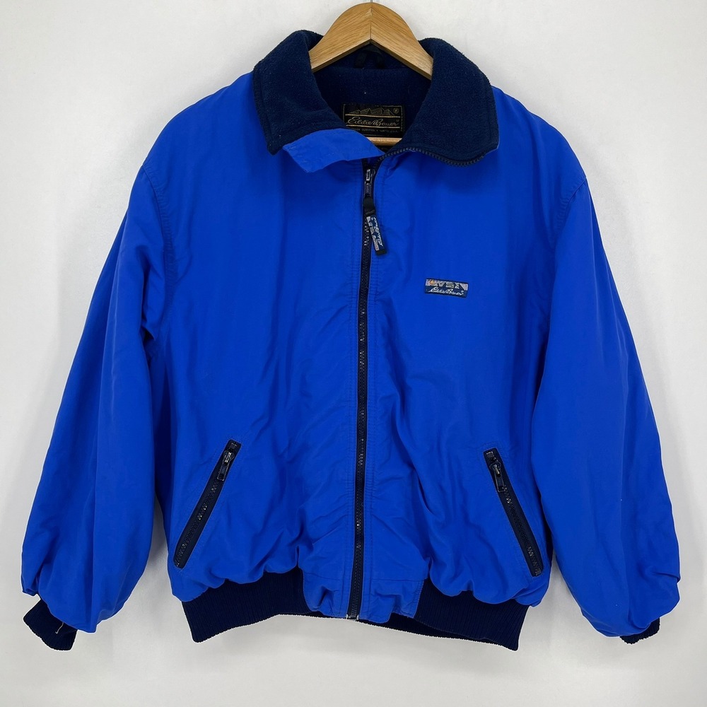 Eddie Bauer Vintage Womens Large Royal Blue Fleece Lined Bomber Jacket USA Made